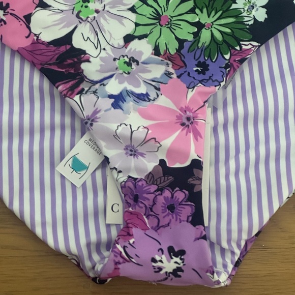 Cyn&Luca Boutique Purple Stripes/Floral Medium Coverage Bikini Swim Bottoms NWT - Picture 5 of 9